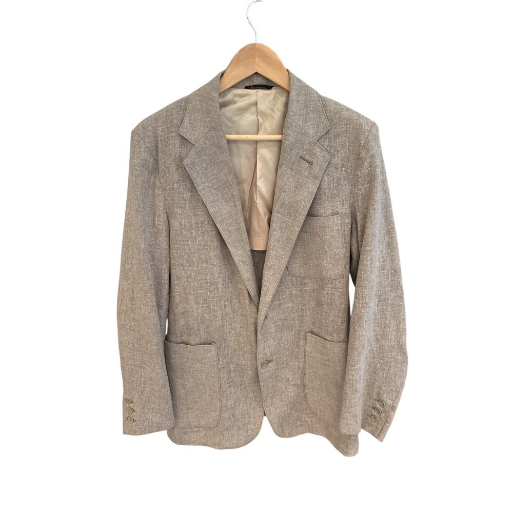 Vintage David Hunter Men’s Tan Linen Blend Blazer Sport Coat – Size 40 Long – Tw